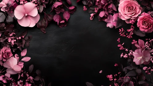 Pink Floral Composition on Dark Textured Surface