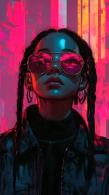 Neon-lit streetwear portrait radiates cool urban defiance