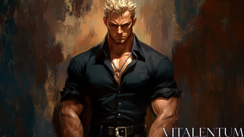 Muscular blond man rendered in high-contrast digital painting