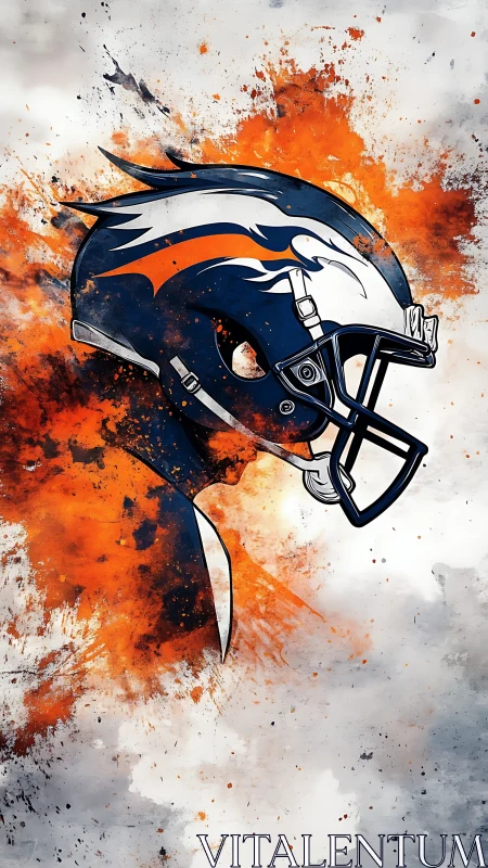 Dynamic bronco helmet profile with explosive orange splatter.