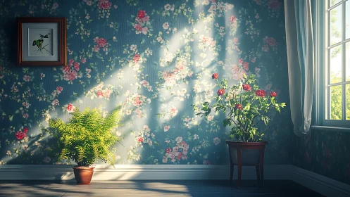 Morning light gently warms potted plants in a floral nook