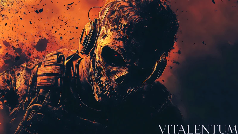 Ember skull operative stalking through a shrapnel-red storm.