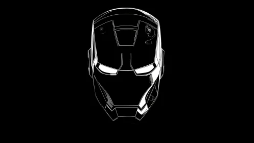 Minimalist armored helmet outline on deep black field.