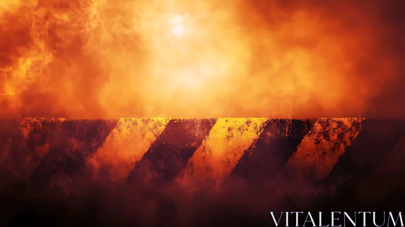 Industrial striped structure in atmospheric smoke and orange light