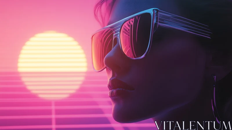 Neon-lit profile reflects retro synthwave sunset horizon.