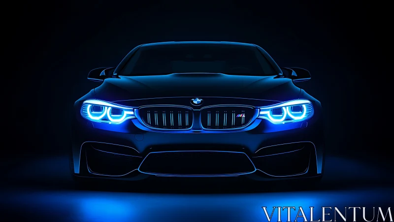 Sleek performance car glows with electric blue LED headlights