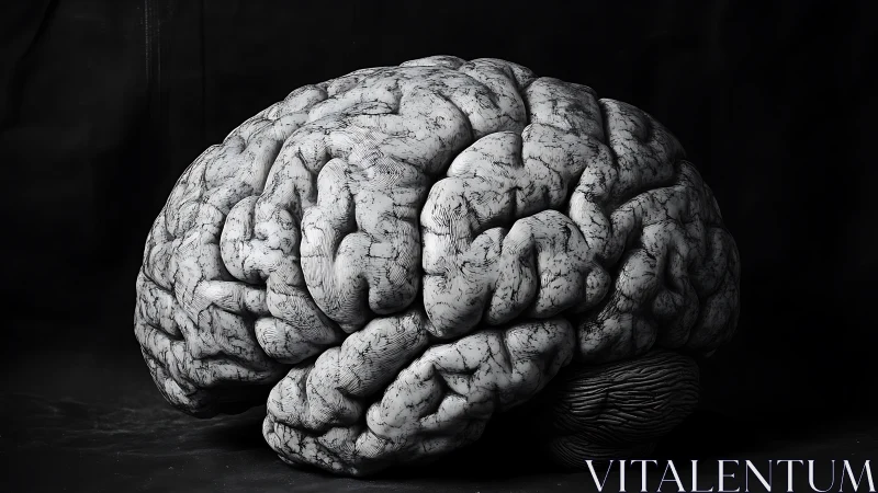 Large gray human brain model rests against a dark backdrop