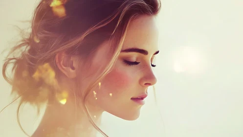 Side profile digital portrait of woman in soft light.