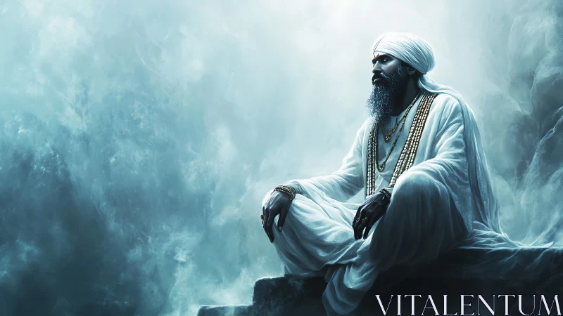 Stormcloud mystic in frozen-blue meditation haze.