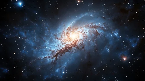 Spiral galaxy core radiates amid dense stellar and nebular field