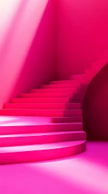 Neon rose staircase curls into a sunlit geometric dream.