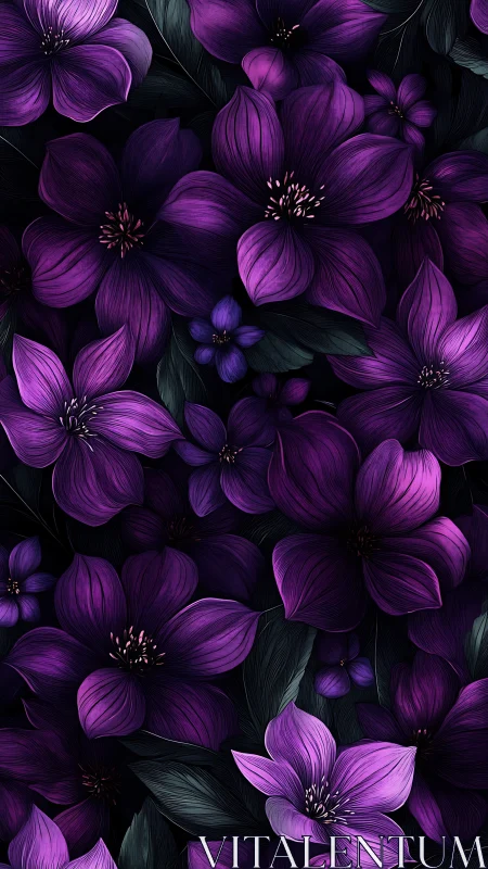 Purple flowers with detailed petal structure and dark foliage