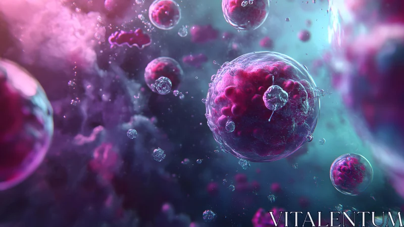 Microscopic Cells in Vivid Colors, Abstract Scientific Art.