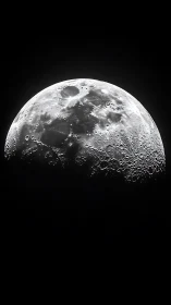 Lunar surface close-up with craters in partial illumination.
