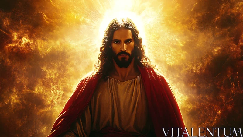 Radiant messianic figure framed by blazing golden light