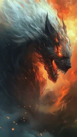 Infernal dragon wreathed in stormfire and embers mid-roar.