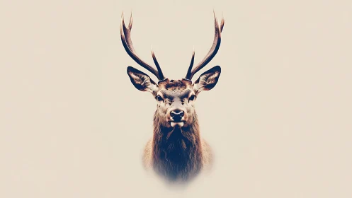 Gentle stag portrait floating in soft minimalist light.