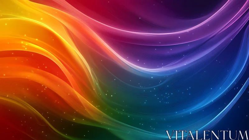 Vibrant rainbow light waves over deep cosmic gradient.