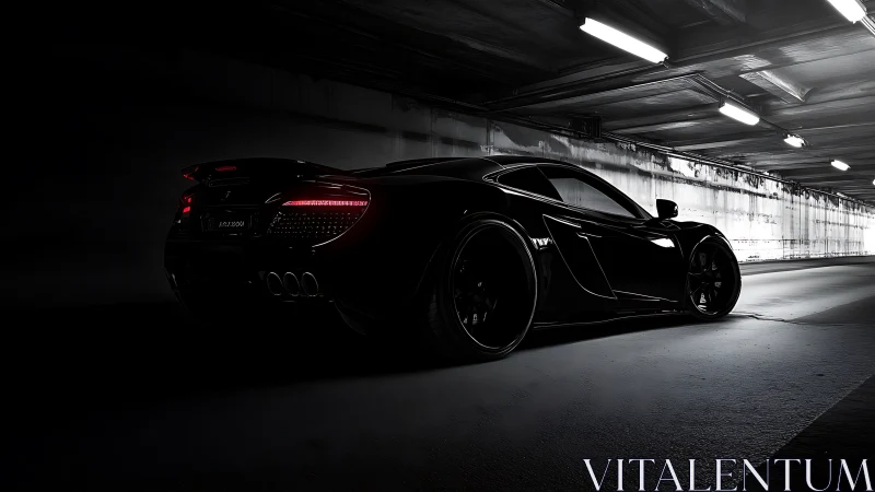 Midnight supercar gliding through a moody urban tunnel.