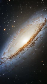 Edge-on spiral galaxy with luminous core in deep space field.