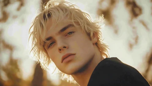 Sunlit blond portrait in soft golden hour ambiance.