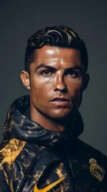 Strong portrait captures focused athlete in bold dark jacket