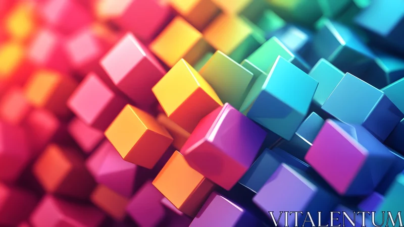 Vibrant 3D cubes drift in a radiant abstract color field