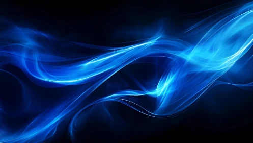 Abstract Blue Light Waves on Dark Background, Digital Art Style.