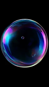 Iridescent soap bubble macro on black with neon refractions.