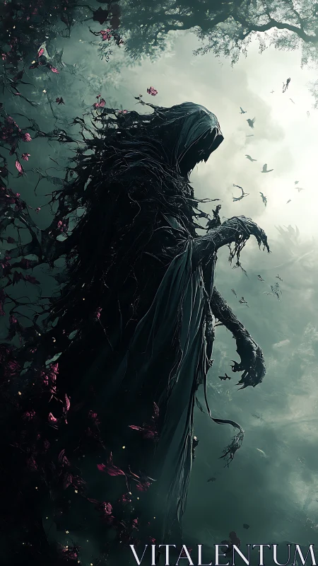 Twilight reaper drifts through tangled thorns of withering dusk