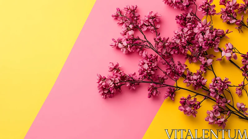 Cherry Blossoms Against Vibrant Geometric Color Blocks
