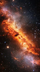 Fiery galactic nebula stretches across a star filled cosmos