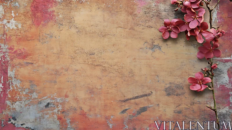 Magenta Climbing Flowers on Weathered Terra Cotta Wall