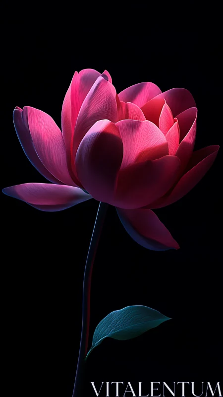 Magenta Lotus Flower Against Black Background