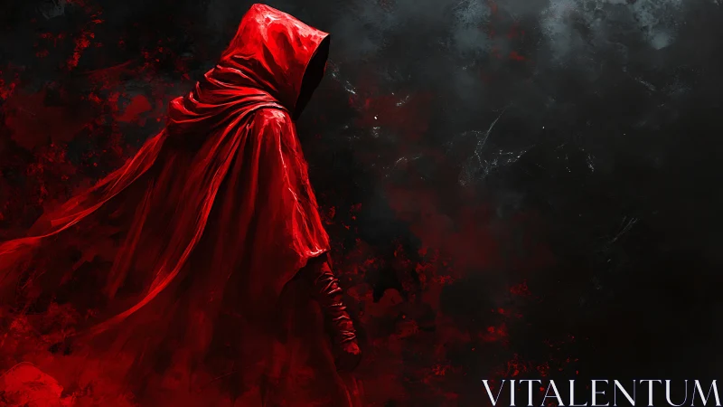 Mysterious red wanderer drifting through swirling darkness.