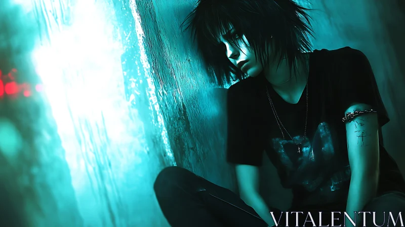 Neon-soaked loner drifts through turquoise city shadows