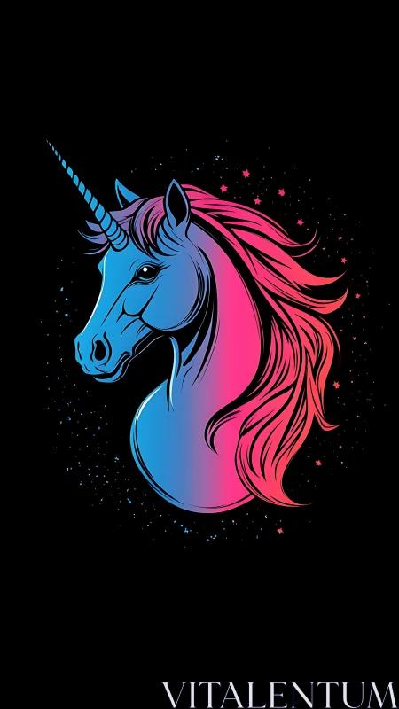 Chromatic gradient unicorn bust with neon spectral mane.