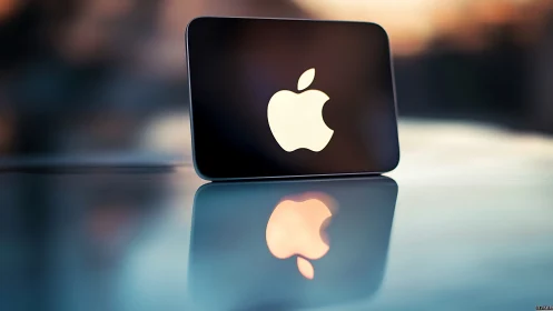 Apple MacBook Pro Lid with Illuminated Logo Against Blurred Background.