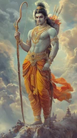 Radiant skyward guardian in flowing saffron and gold robes.