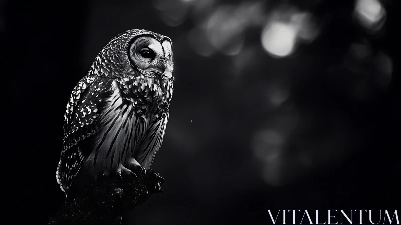 Majestic Owl in Monochrome Forest, Fine Art Black and White Photo.