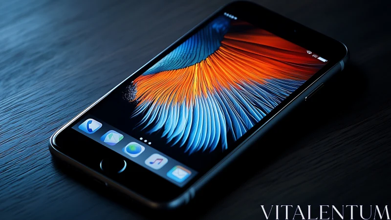 Modern smartphone displaying vibrant abstract digital artwork