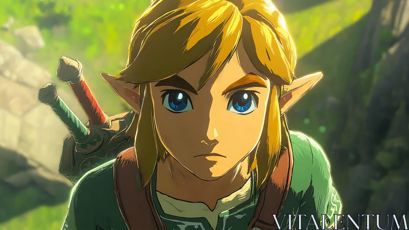 Cel-shaded fantasy hero rendered in dynamic frontal close-up