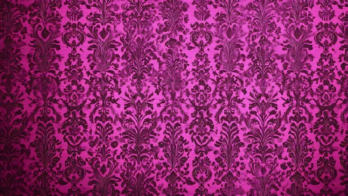 Velvet noir damask on neon magenta ballroom wallpaper.