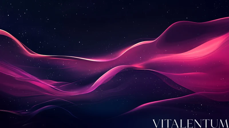 Neon magenta lightwaves over deep indigo cosmic field.