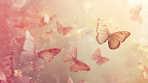 Soft pink butterflies against abstract pastel background.