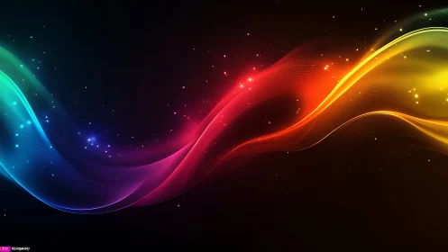 Radiant rainbow light waves flow across a deep cosmic void.