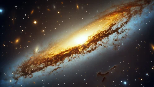 Edge-on spiral galaxy with dust lane in star field.