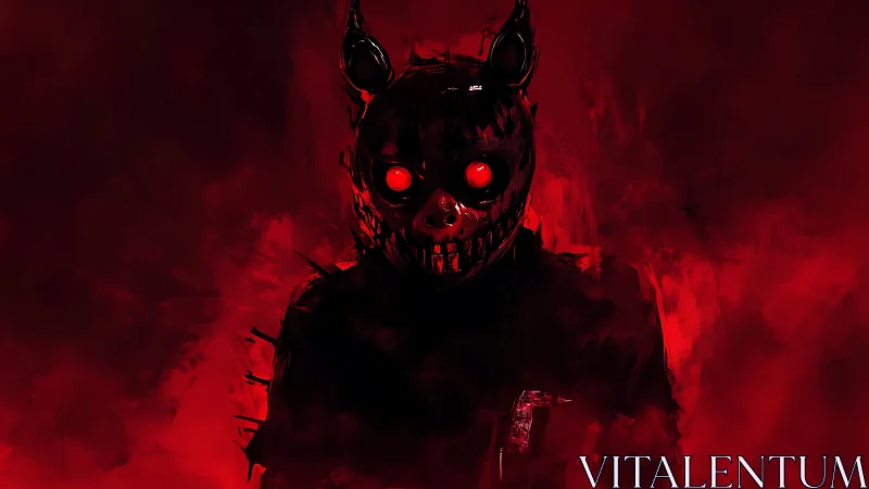 Crimson nightmare figure with glowing eyes in swirling smoke.