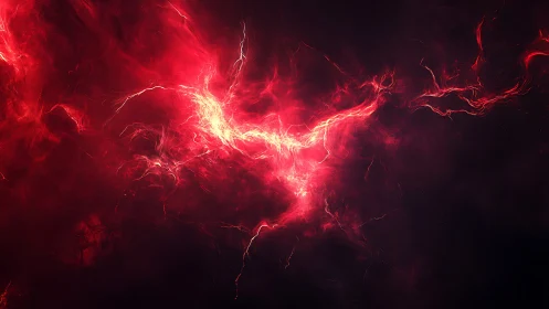Crimson plasma nebula forms luminous fractal vortex in void