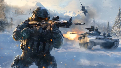 Frostfire Siege: Soldier Blazes Through Alpine Warzones.